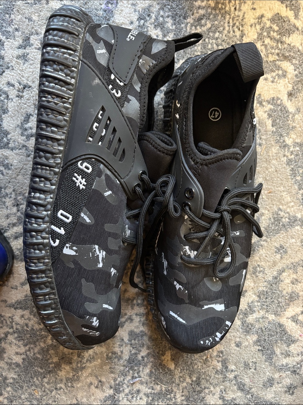 Indestructible steel toe Black Camo Athletic Sneakers with Graphic Accent